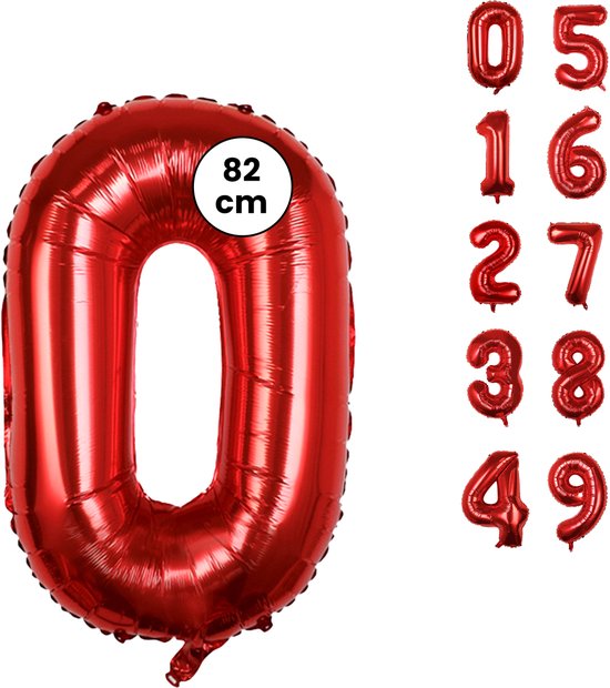Cijfer Ballonnen - Nummer 0 - Rood - 82 cm - Helium Ballon - Fienosa - Leeftijd verjaardag - Verjaardagsballon - Verjaardag