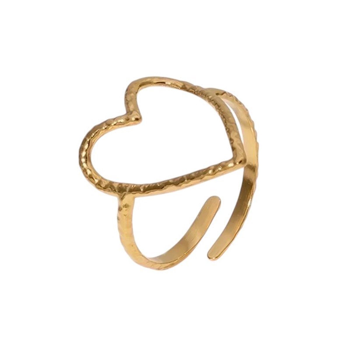 Aramat Jewels | Ringen | Verstelbare Ring met Groot Open Hart 19mm - Stainless Steel | Goudkleur | |19mm | Staal | Volwassenen | Verkleurd niet
