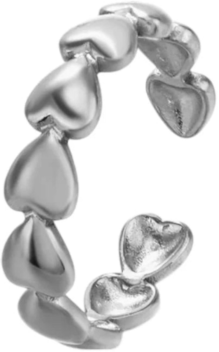 Aramat Jewels | Ringen | Dames Schakelring met Hartjesrand | 5mm - RVS | | | |5mm | Staal | Volwassenen | Verkleurd niet