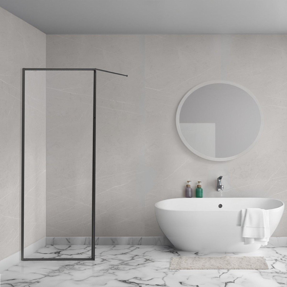 Aqua Vista Diasi inloopdouche - 140x200cm - 8mm - helder nano coating glas - frame - mat zwart