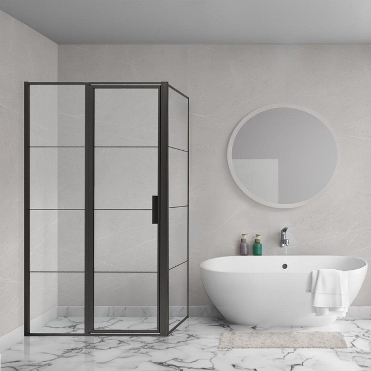 Aqua Vista Triple Draaideur met vast deel - 120x200 cm - 8mm - helder glas - onderdeel hoekcabine - mat zwart