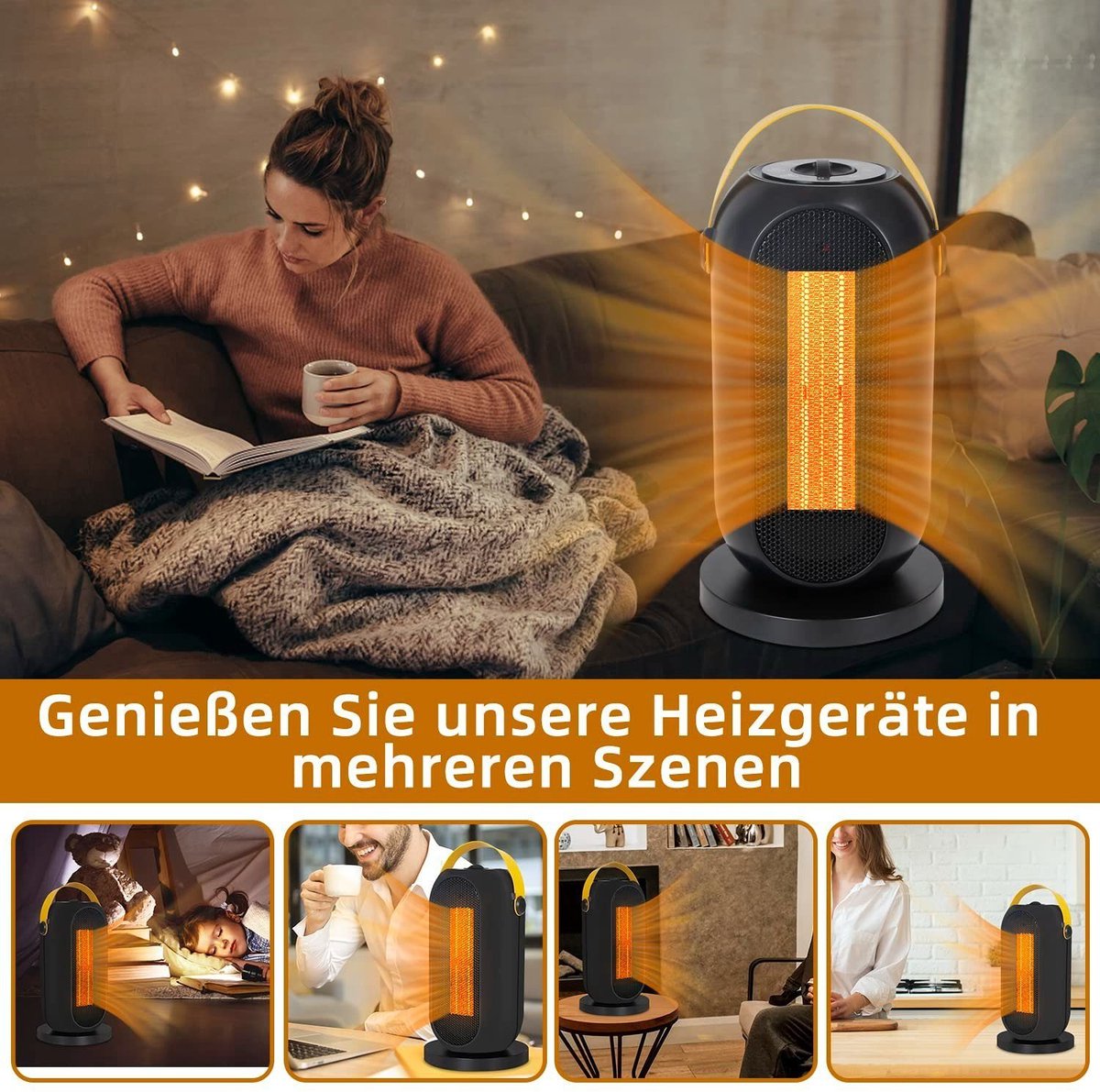 NETTLIFE - Elektrische Kachel - Keramische Ventilatorkachel - Keramische Kachel - 1200W - Heater - 3 Standen - 70° Draaifunctie - Elektrische Verwarming - Zwart – foto 7