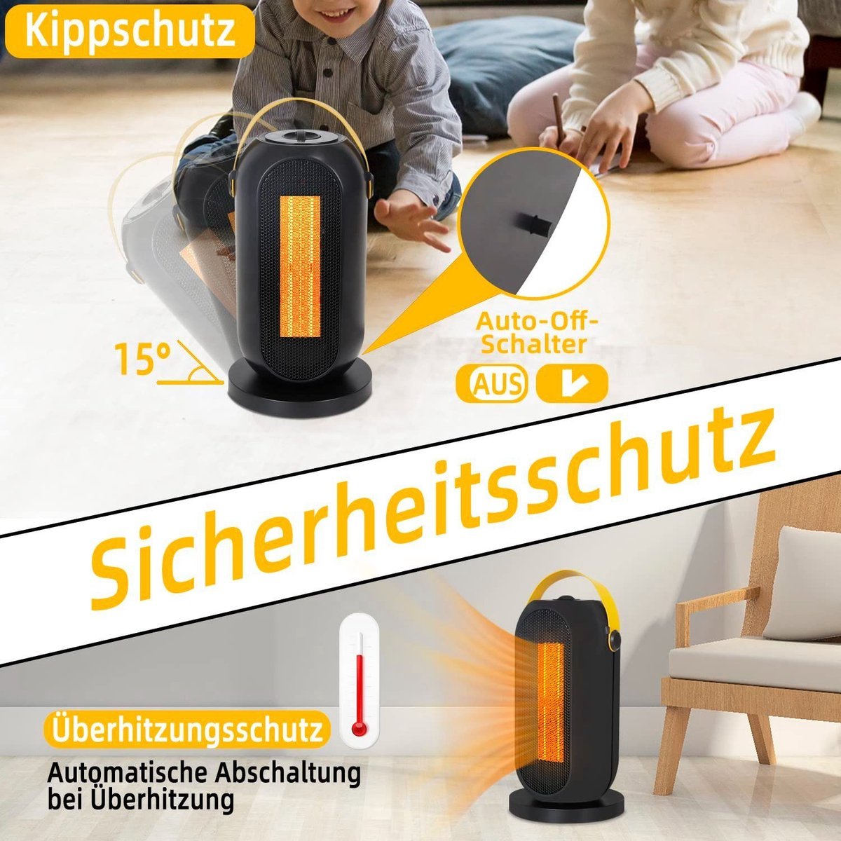 NETTLIFE - Elektrische Kachel - Keramische Ventilatorkachel - Keramische Kachel - 1200W - Heater - 3 Standen - 70° Draaifunctie - Elektrische Verwarming - Zwart – foto 6