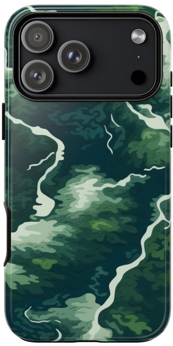 Abstracte Groene Rivier en Bospatroon – Telefoonhoesje Geschikt voor iPhone 17 Pro Max
