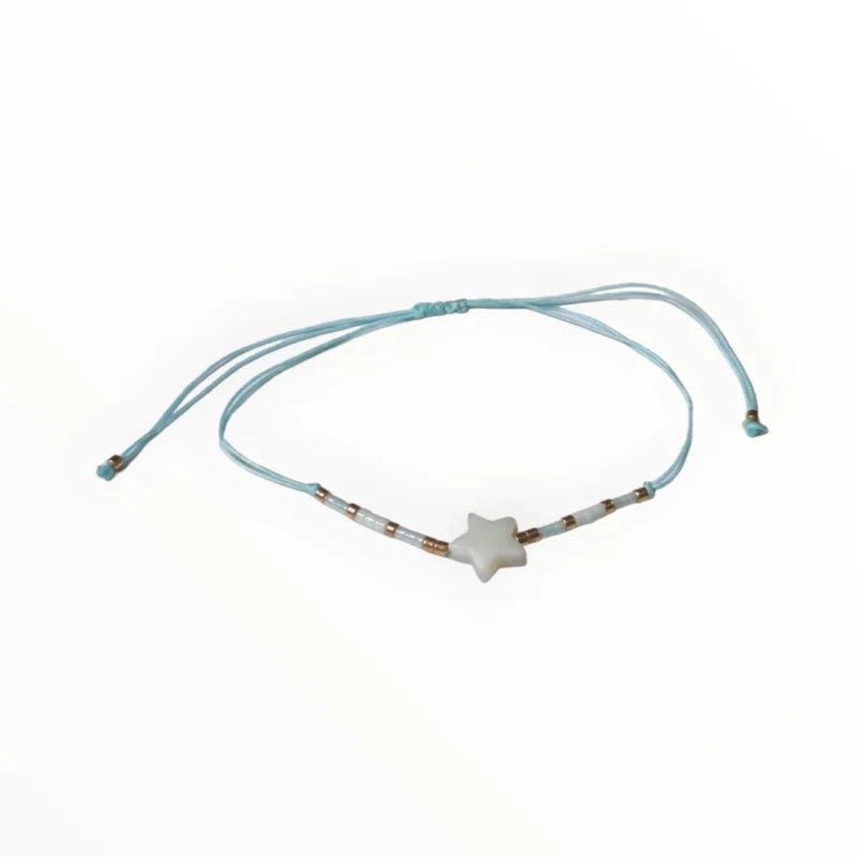 Aramat Jewels | Armbanden | Verstelbare Kralen Armband Met Ster En Schelp | Licht Blauw | |2mm | Metaal | Kinderen, Volwassenen | Verkleurd niet