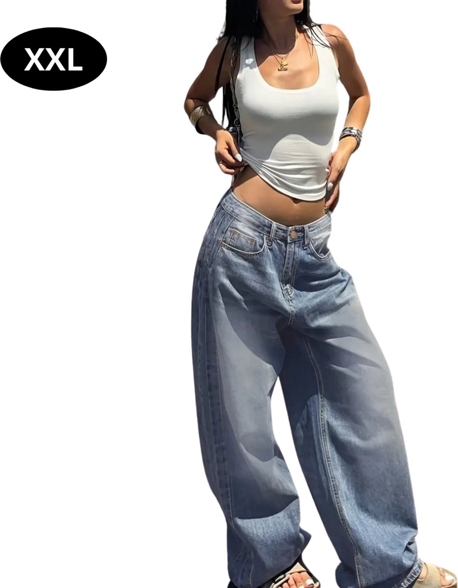 Livano Lange Broek Dames Spijkerbroek Broeken Spijker Pants Jeans Trouser Loose Fit Straight Leg Grijs