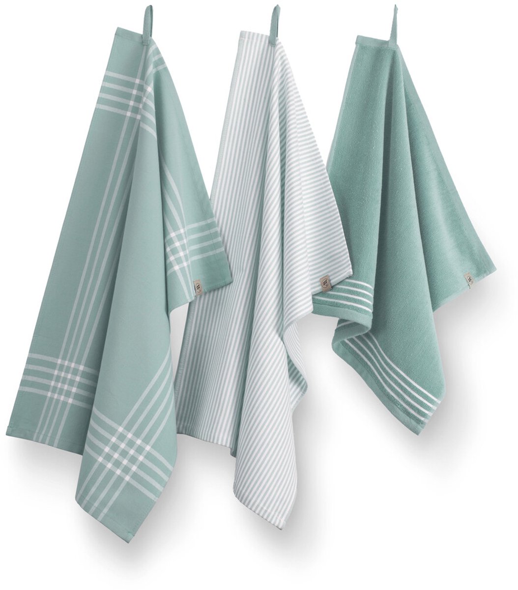 Walra Keukenset Superior Kitchen Set - 2x 50x70 + 1x 50x50 - 100% Katoen - Jade / Wit