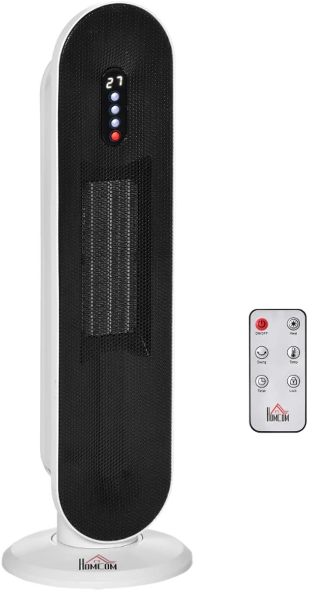 Elektrische Kachel - 2000W - Ventilatorkachel - Verwarming - met 2 Standen - Verwarmt Ruimtes tot 20m² - 24-uurs Timer - Metaal - Wit + Zwart