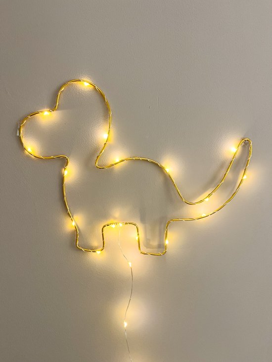 Dinolampje - Dino lampje - Dino lamp - Metaal - Ledverlichting - Nachtlampje - Babykamer - Kinderkamer - Goud - 40cm