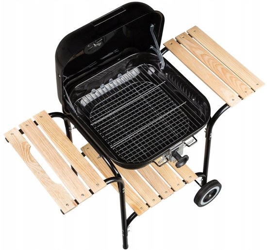Grote Koolgrill met 3 Houten Tafels en Verstelbare Roosterhoogte — afbeelding 3