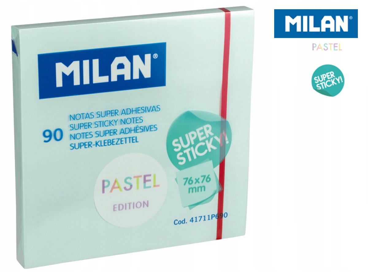 Milan Blauwe Post-it Notities Super Sterk 76x76mm 90 Vel