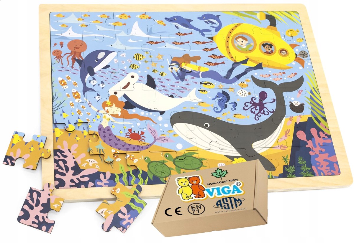 Viga Houten Puzzel Onderwaterwereld 48 Stukjes - Educatief en Veilig