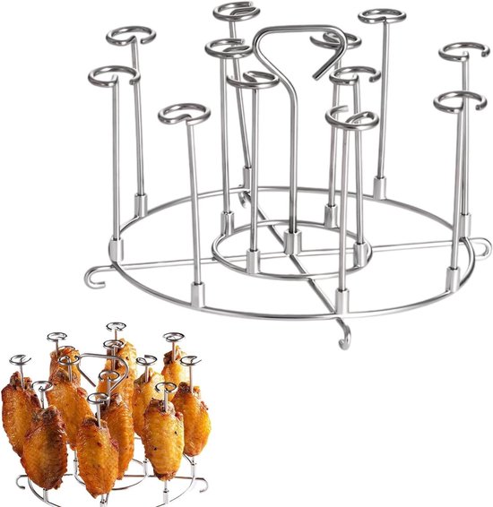 Verticale Spies Airfryer met Grillrooster van 304 Roestvrij Staal - Spiesenrek en Afneembare Spiesstandaard - Ideaal voor Kipfilet - Heteluchtfriteuse Accessoire.