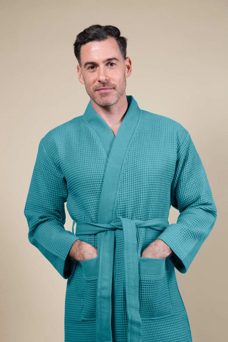 Sauna Wafel Badjas Heren – Cozylion – 100% Duurzaam Katoen – Oeko-Tex – Olijf Groen – Kimono Stijl – Wafel Badjassen Mannen – Sauna & Wellness Ochtendjas voor Man