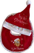 HEM - Baby Set - Slabbetje + Kerstmuts - “My 1st Christmas” - Teddybeer - Rood/Wit