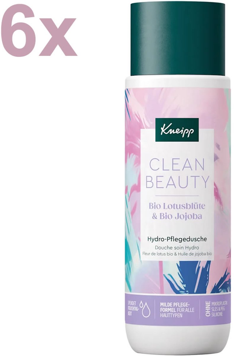 Kneipp Clean Beauty Douchegel – Bio Lotusbloem & Jojoba – 6x 200 ml – Voordeelverpakking – Hydraterend & Vegan