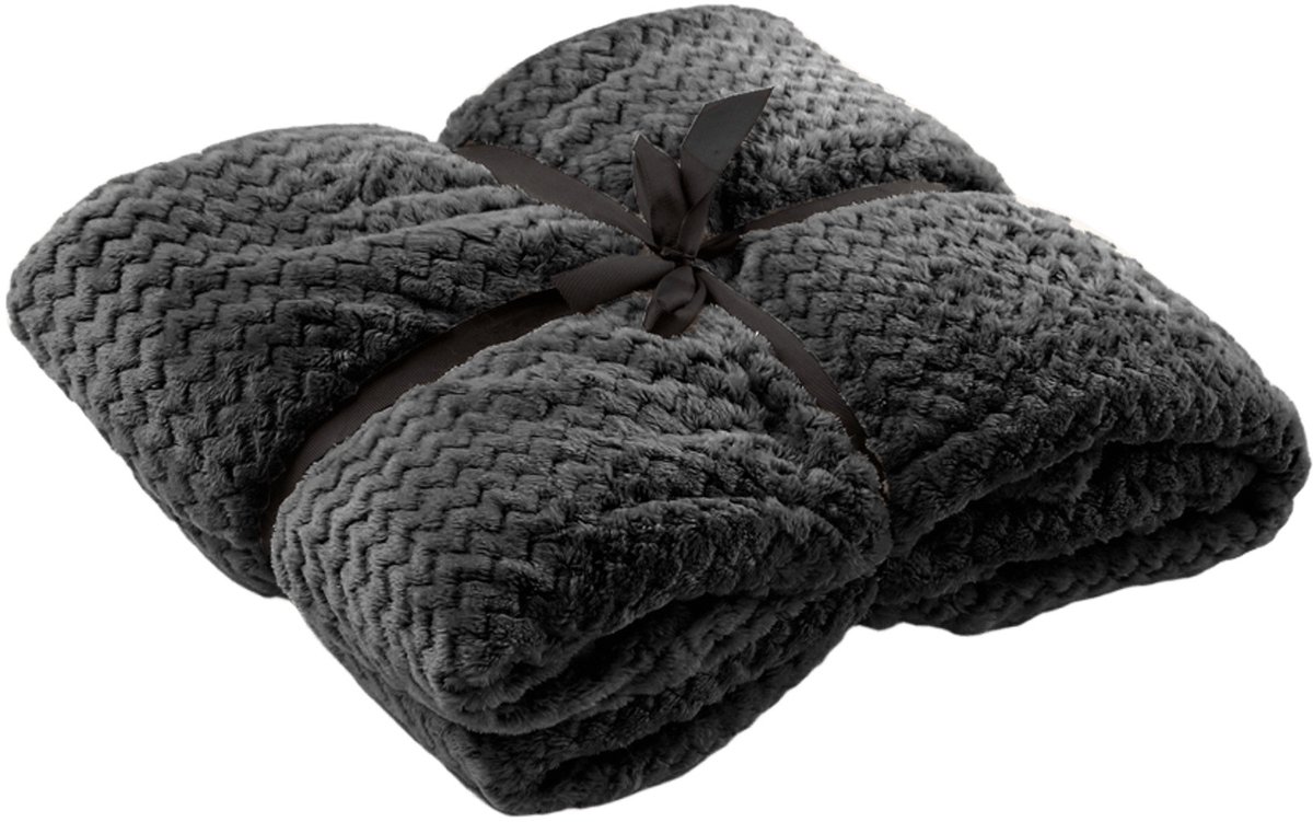 Dutch Decor - MARA - plaid 150x200 cm - superzachte deken - zigzagpatroon - Charcoal Gray - antraciet