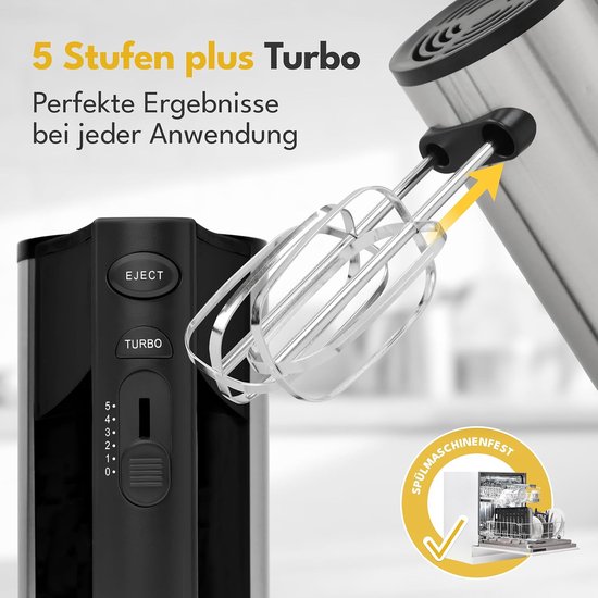 400 W Handmixer met 5 Snelheden en Turbo - Incl. Staande Houder en Roestvrijstalen Haken van Merkloos — afbeelding 2