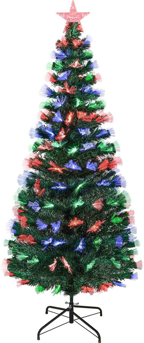 Uten Glasvezel Smalle Kerstboom - kunstkerstboom met verlichting - Drie kleuren glasvezel verlichting - 129 lampen - H120 x Ø60 cm - 125 Takken - Groen
