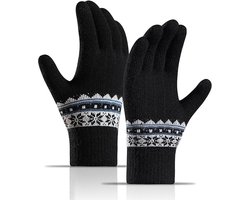 Warme touchscreen-handschoenen voor dames in de winter, gebreide stretchhandschoenen met pluche voering, buitenwarmte voor werk, hardlopen, fietsen en skiën,Zwart