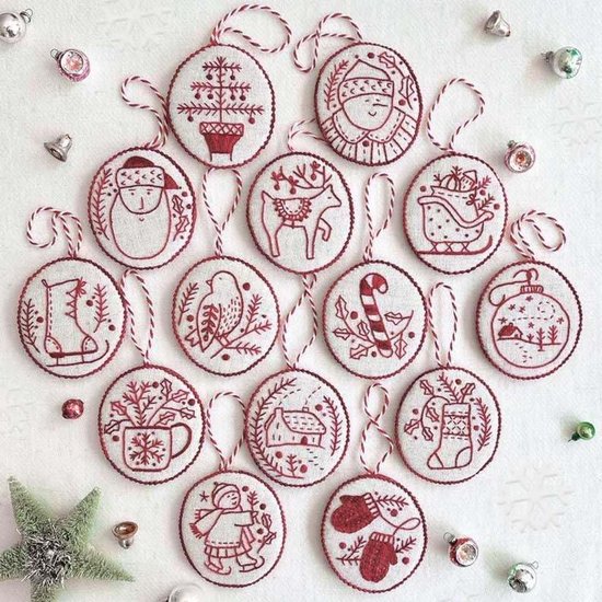 Kerstkrans borduren volledige kit voor beginners, doe-het-zelf