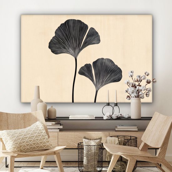 Tableau sur toile 120x80 cm - Décoration murale exclusive Feuilles - Minimaliste - Zwart - Décoration murale salon - Décoration chambre - Accessoires chambre - Peintures sur toile