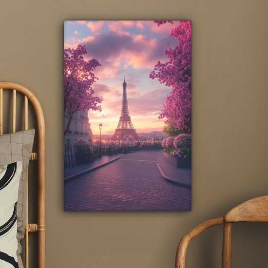 Tableau sur toile 60x90 cm - Décoration murale Tour Eiffel - Paris - Rose - Décoration murale salon - Décoration chambre - Accessoires chambre - Peintures sur toile