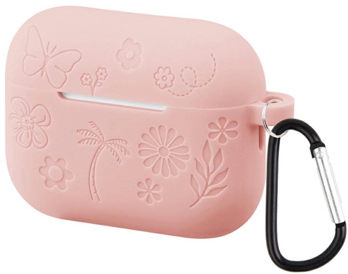 Coverup Hoesje - Geschikt voor AirPods Pro 3 Hoesje - Coverup Bloemen Siliconen AirPods Case met Sleutelhanger - Roze