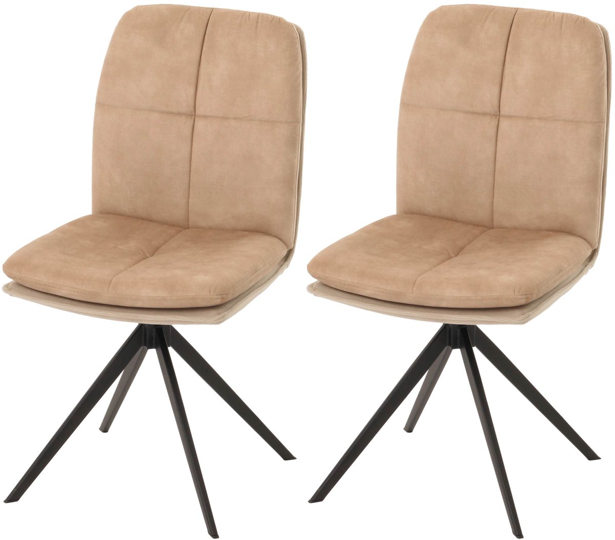 MCW Set van 2 eetkamerstoelen MCW-M68, keukenstoel met rugleuning, draaibaar, automatische positie, metaal, stof/textiel ~ beige