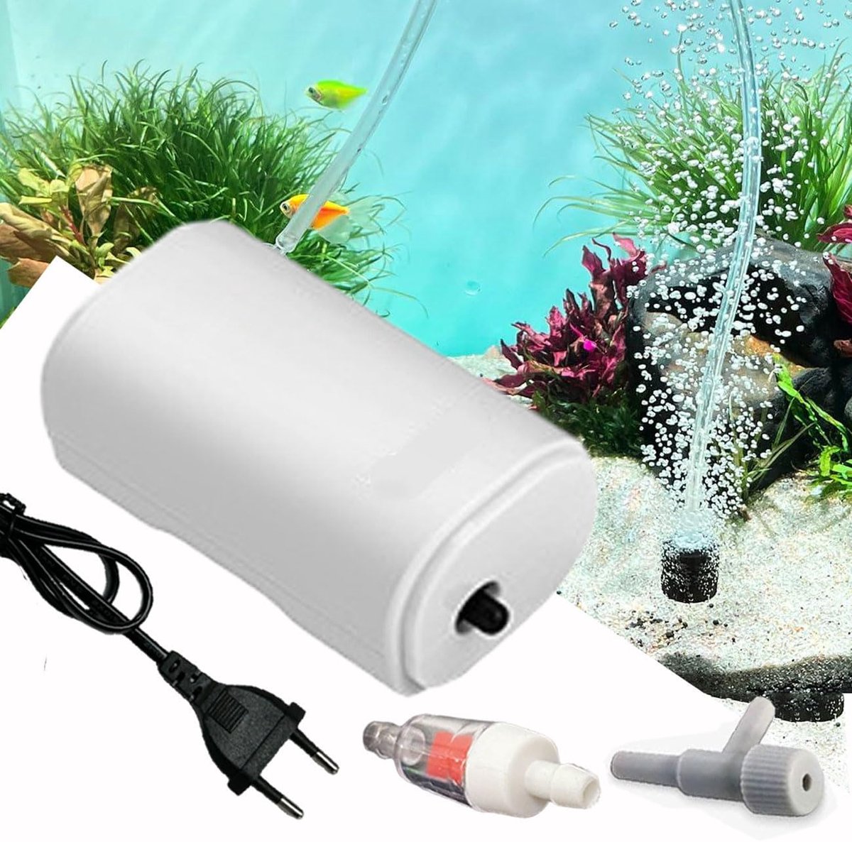 Krachtige aquariumluchtpomp tot 100 liter - 25 dB stille beluchter met accessoires