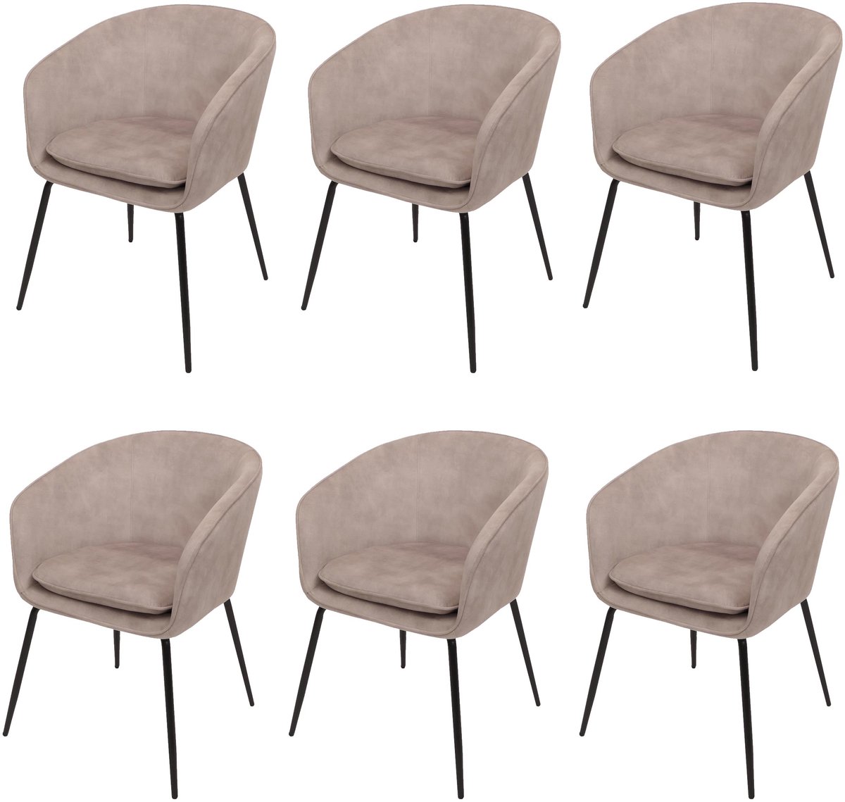 Set van 6 eetkamerstoel MCW-O28, keukenstoel gestoffeerde stoel, stof/textiel (340g/m²) metaal ~ taupe