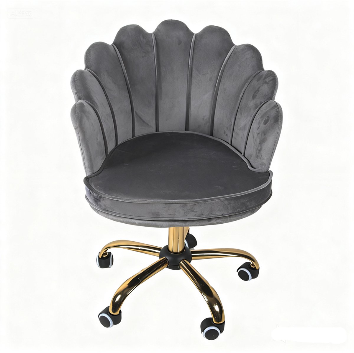Velvet Schelp Bureaustoel Grijs met Goudkleurig onderstel | Russle
