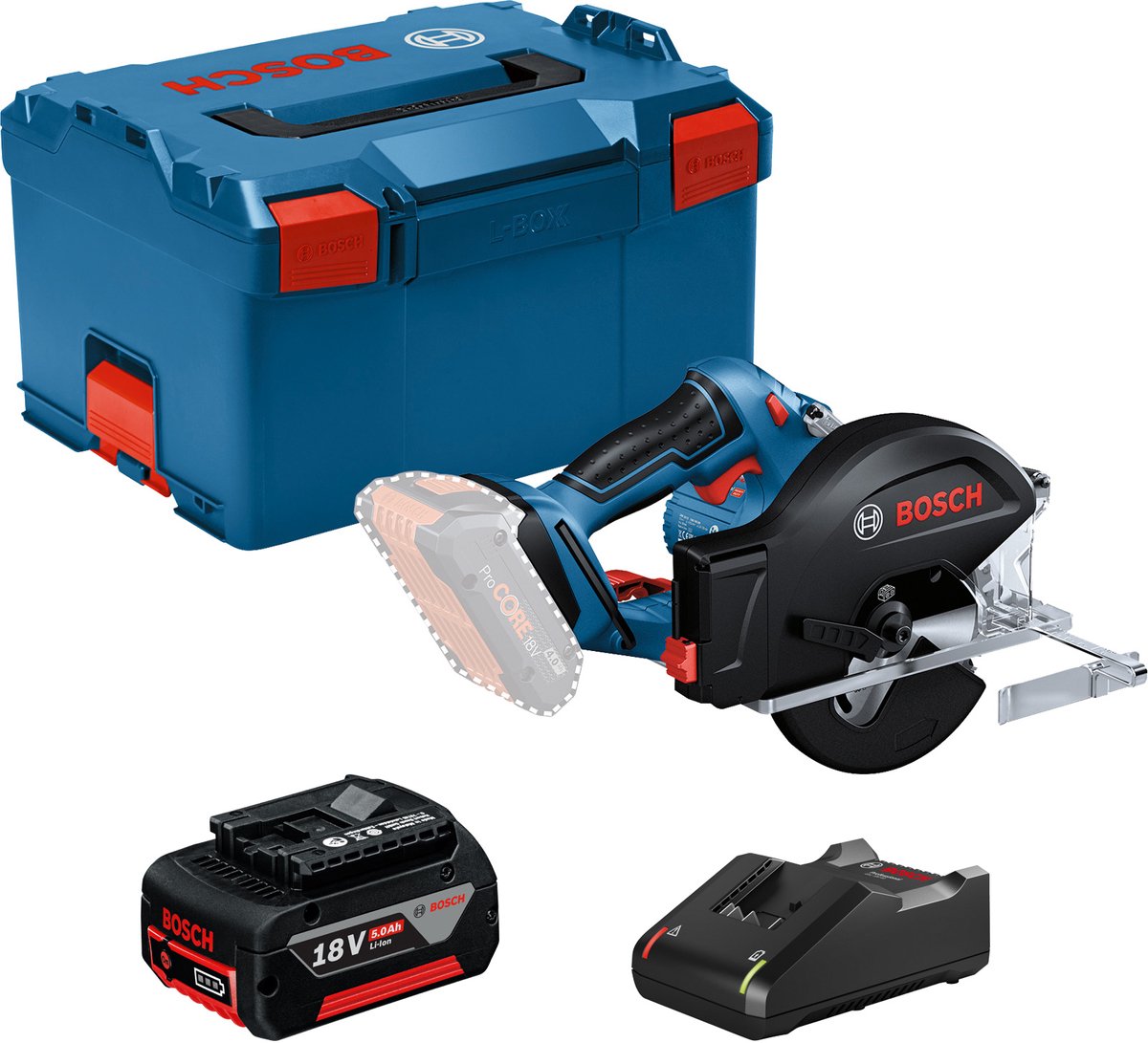Bosch accucirkelzaag GKM 18V-50 Ø 136 mm / 1x 5,0 Ah + GAL 18V-40...