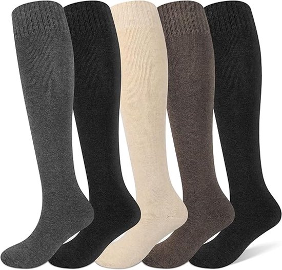 5 Paar kniekousen - Sokken - Winter Kniekousen Warme Lange Laars - Dames winter gebreide overknee sokken - Zacht Gebreide Thermische Katoenen Lange Sokken - Dames warme sokken - Warme kniekousen