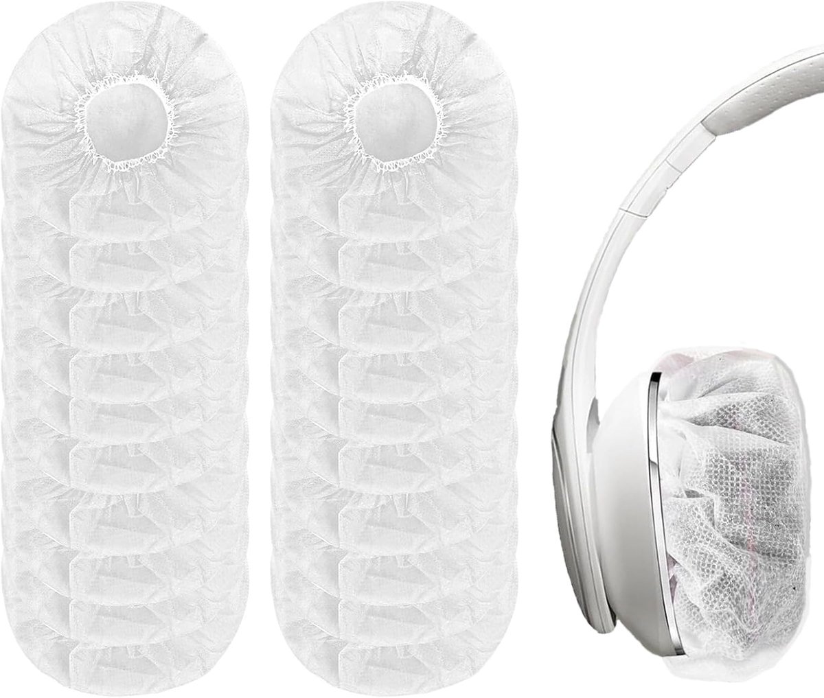 Elastische Hygienehoesjes hoofdtelefoon - 100 stuks - niet-geweven stof hoofdtelefoon covers - vervangende Hygienehoesjes hoofdtelefoon - elastisch stretch - universeel - cover hoes 11cm - voor thuis, sport en kantoor - Wit