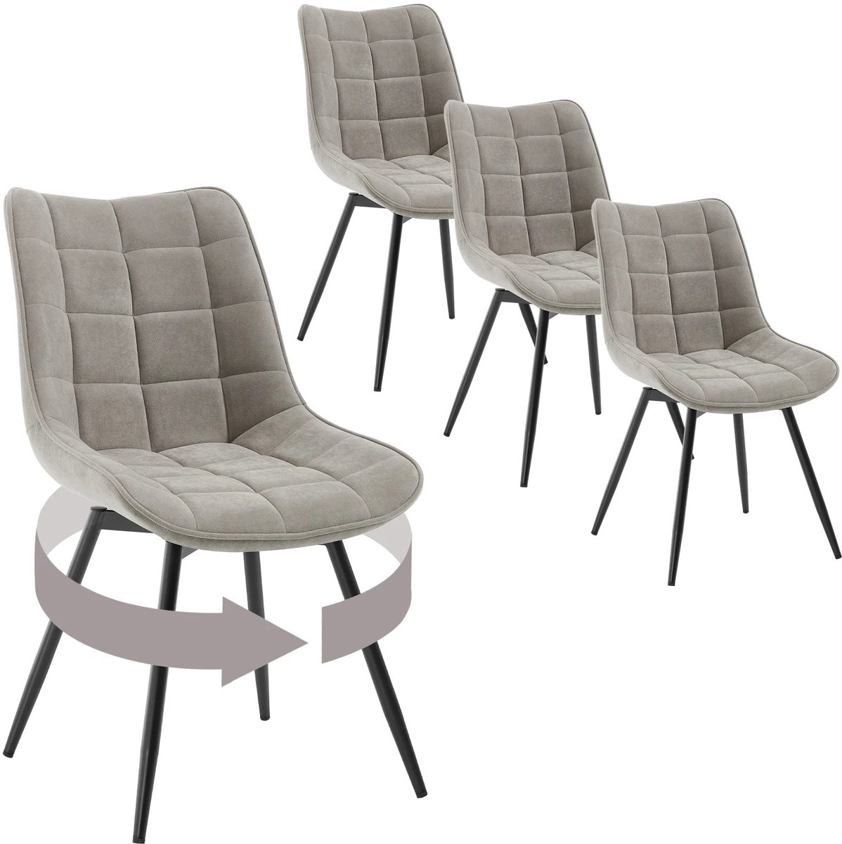 4-delige Set Draaibare Eetkamerstoelen – Fluwelen Gestoffeerde Stoelen – Zachte & Ergonomische Keukenstoelen – 360° Draaibaar – Voor Eetkamer, Woonkamer & Restaurant - Velvet - Lichtgrijs