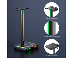 RGB Koptelefoonstandaard met Draadloze Oplader - Gaming Headset Houder met 3 USB poorten, Hoogwaardig Aluminium + TPU Materiaal, Gradient Verlichtingseffecten