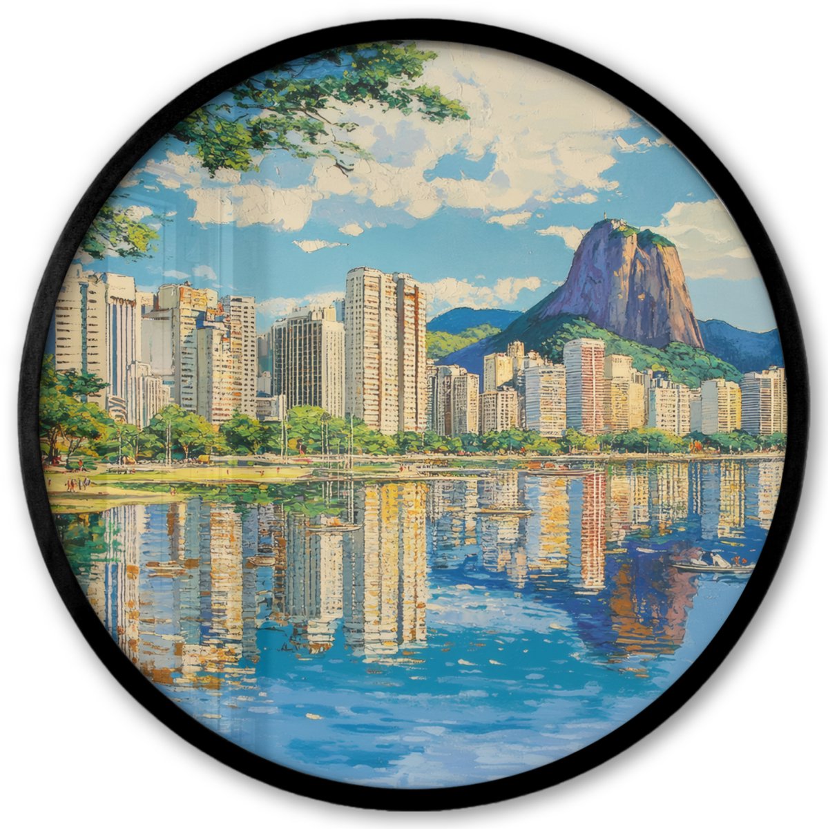 FrameYourWall Poster in lijst Rond - Fotolijst 40x40 cm - Posters - Berg - Skyline - Strand - Water - Ronde posterlijst zwart - Decoratie - Wanddecoratie woonkamer - Muurdecoratie slaapkamer Berg - Gebouwen