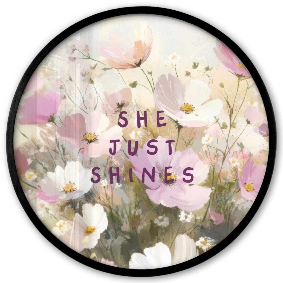 FrameYourWall Poster in lijst Rond - Fotolijst 40x40 cm - Posters - Quote - Bloemen - Schilderachtig - Ronde posterlijst zwart - Decoratie - Wanddecoratie woonkamer - Muurdecoratie slaapkamer Bloemen - Quote