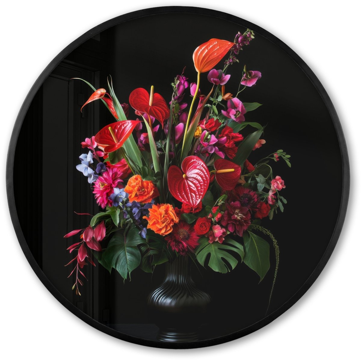 FrameYourWall Poster in lijst Rond - Fotolijst 60x60 cm - Posters - Bloemen - Boeket - Sierlijk - Ronde posterlijst zwart - Decoratie - Wanddecoratie woonkamer - Muurdecoratie slaapkamer Boeket - Bloemen 1