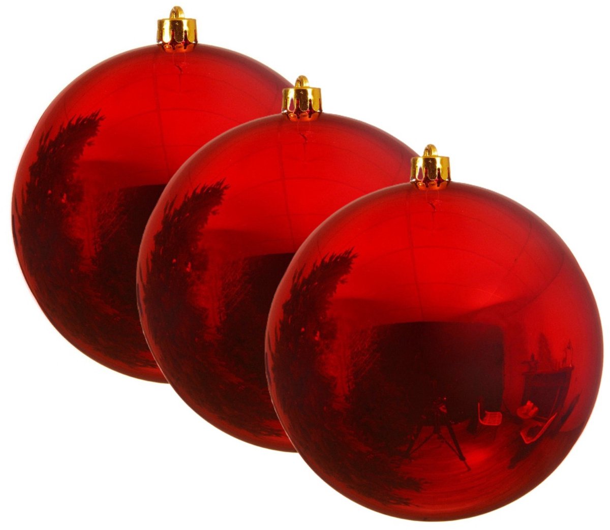 Decoris Kerstbal - 3x - rood - groot - 25 cm - kunststof - glans - kerstversiering