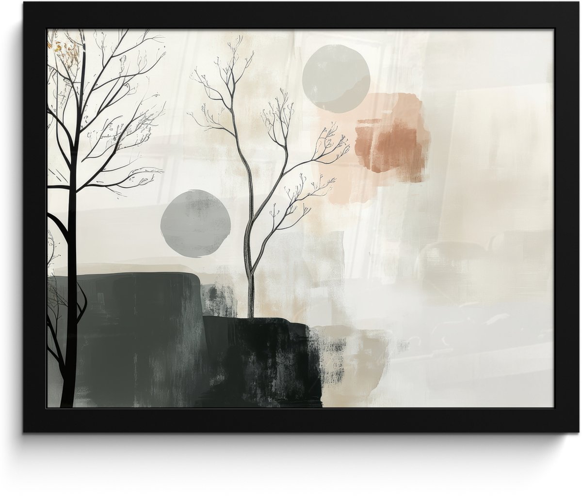 FrameYourWall Poster in lijst - Fotolijst 40x30 cm - Posters - Wabi sabi - Beige - Plant - Posterlijst zwart - Decoratie - Wanddecoratie woonkamer - Muurdecoratie slaapkamer Japandi - Natuur