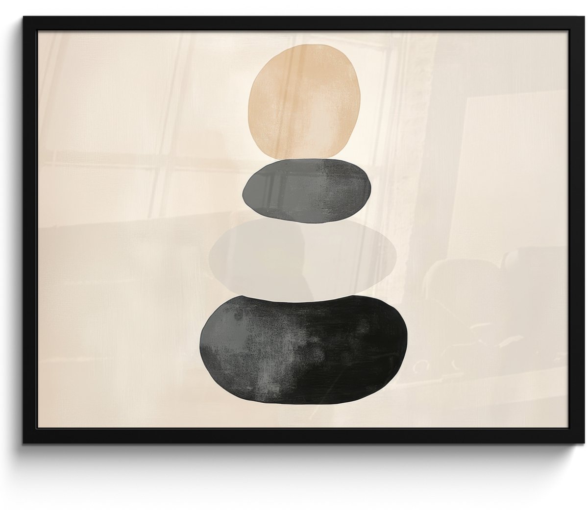 FrameYourWall Poster in lijst - Fotolijst 80x60 cm - Posters - Japandi - Wabi sabi - Beige - Posterlijst zwart - Decoratie - Wanddecoratie woonkamer - Muurdecoratie slaapkamer Vormen