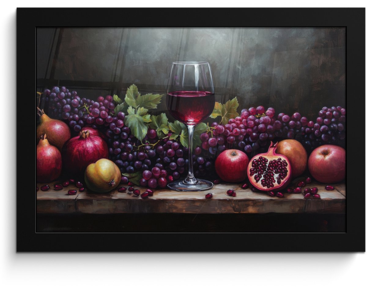FrameYourWall Poster in lijst - Fotolijst 30x20 cm - Posters - Wijn - Fruit - Stilleven - Posterlijst zwart - Decoratie - Wanddecoratie woonkamer - Muurdecoratie slaapkamer