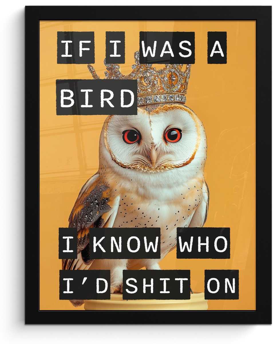 FrameYourWall Poster in lijst - Fotolijst 30x40 cm - Posters - Geel - Uil - Vogel - Decoratie - Posterlijst zwart - Decoratie - Wanddecoratie woonkamer - Muurdecoratie slaapkamer