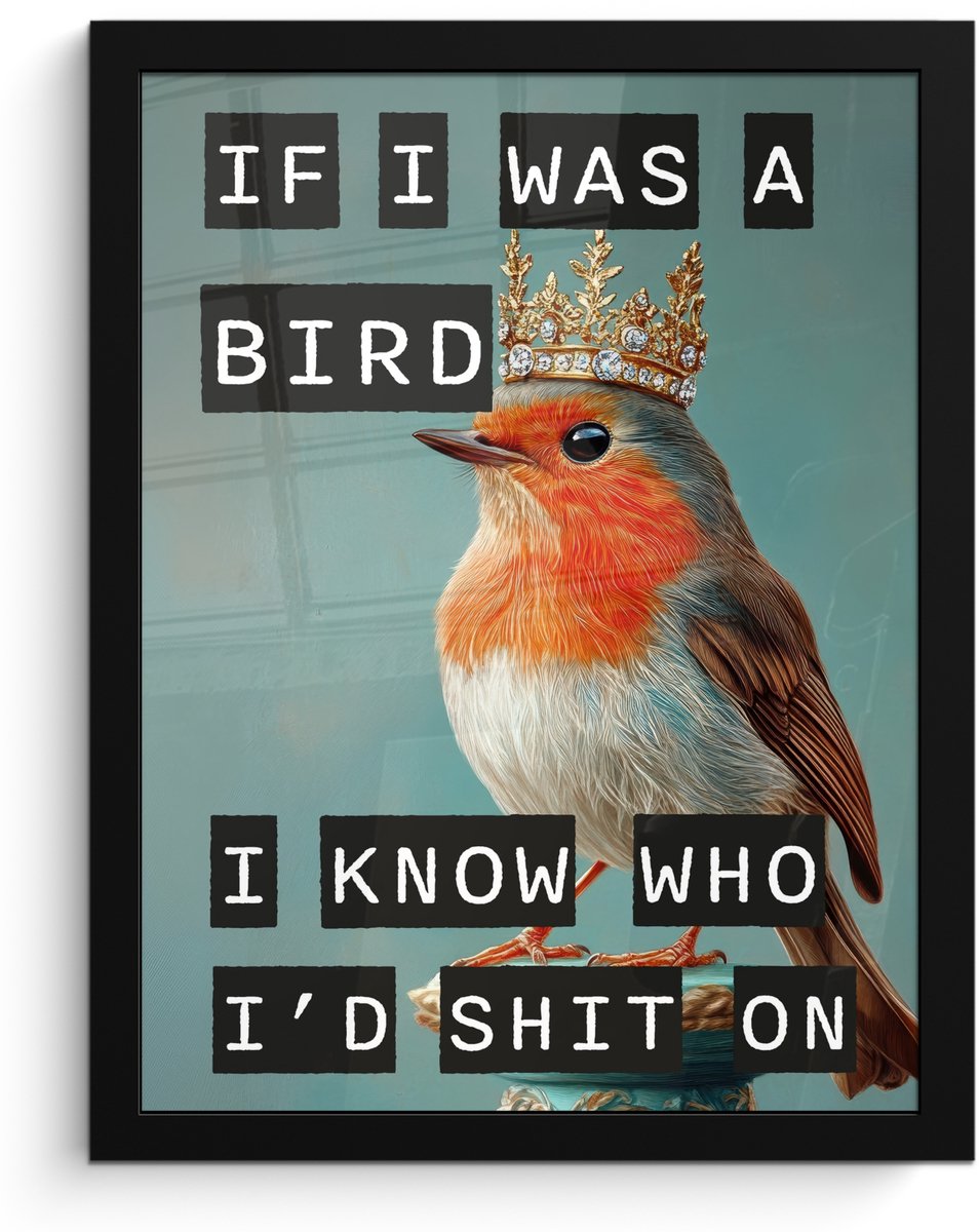 FrameYourWall Poster in lijst - Fotolijst 30x40 cm - Posters - Roodborstje - Vogel - Blauw - Decoratie - Posterlijst zwart - Decoratie - Wanddecoratie woonkamer - Muurdecoratie slaapkamer Tekst - Vogel