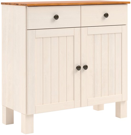 Dressoir, vitrinekast met 2 laden, 1 houten deur en 2 glazen schuifdeuren - 80 x 35 x 80 cm - MDF hout - Zwart
