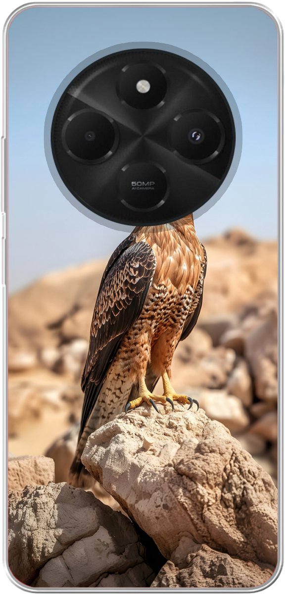 Telefoonhoesje Geschikt voor Xiaomi Geschikt voor Poco C75 hoesje - Valk - Vogel - Rots - Macht - Siliconen Telefoonhoesje Telefoonhoesje