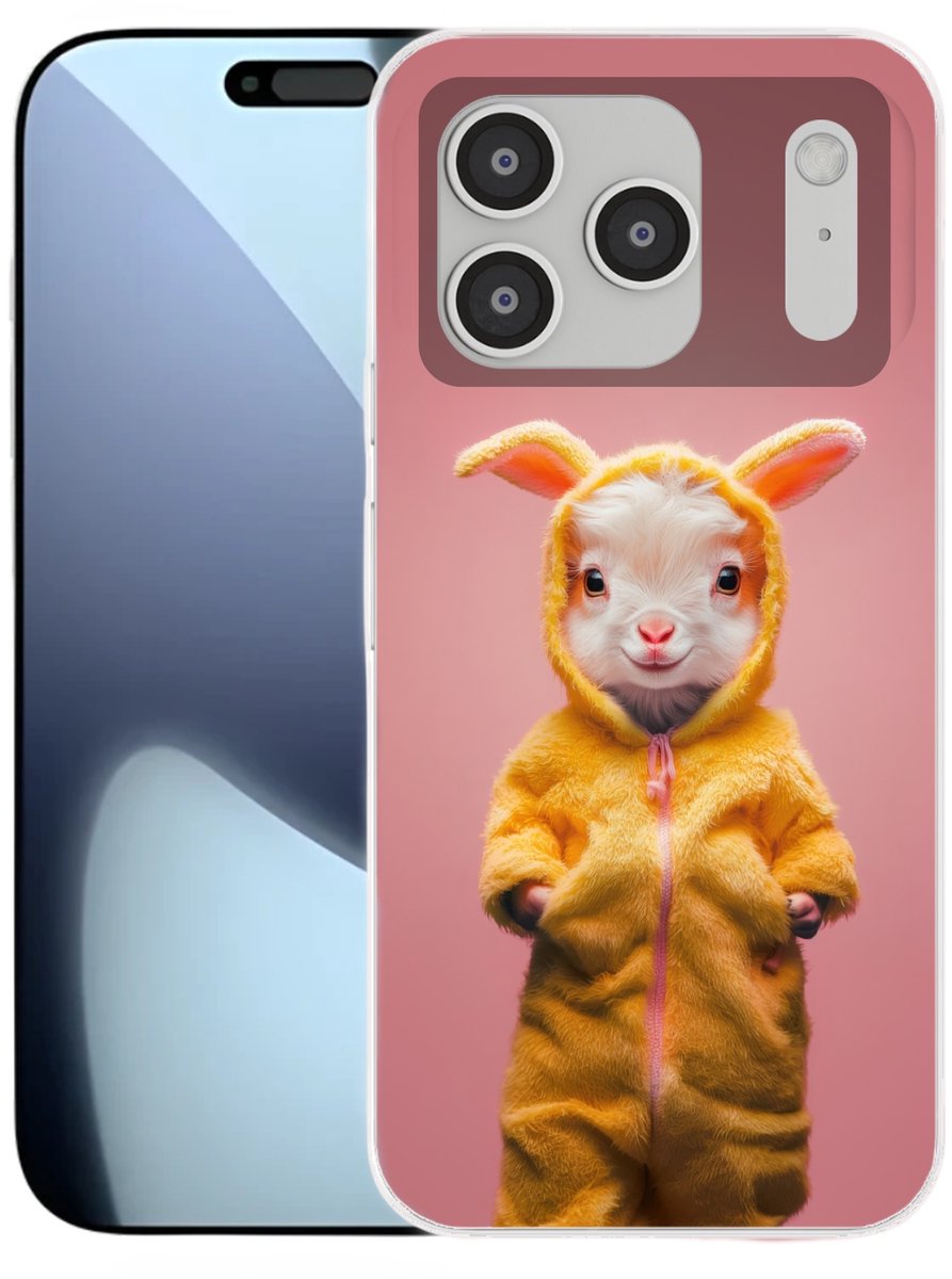 Telefoonhoesje Geschikt voor iPhone 17 Pro hoesje - Kostuum - Geitje - Paashaas - Siliconen Telefoonhoesje Telefoonhoesje