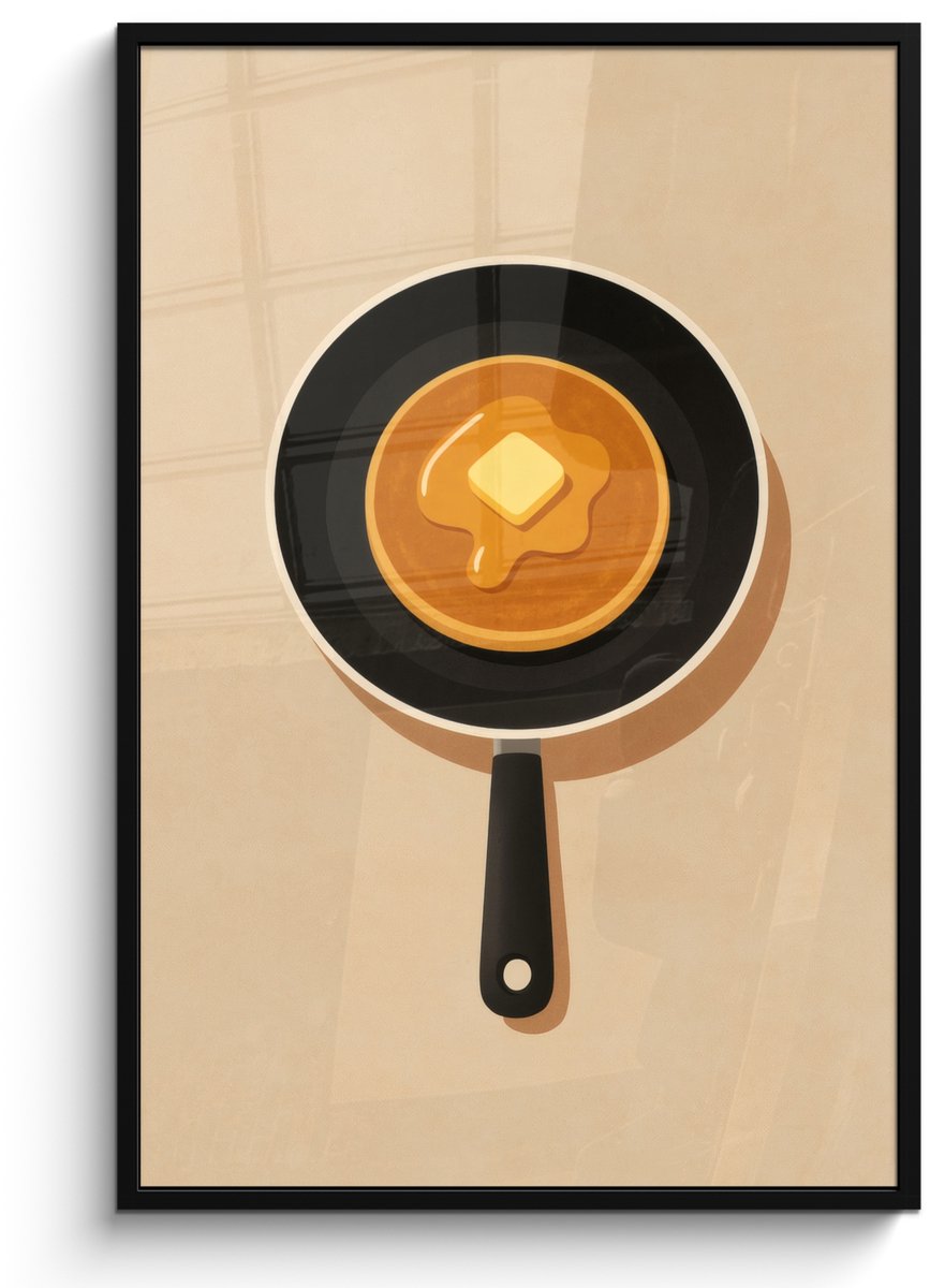 Poster in lijst - Fotolijst 80x120 cm - Posters - Pannenkoek - Koekenpan - Boter - Minimal